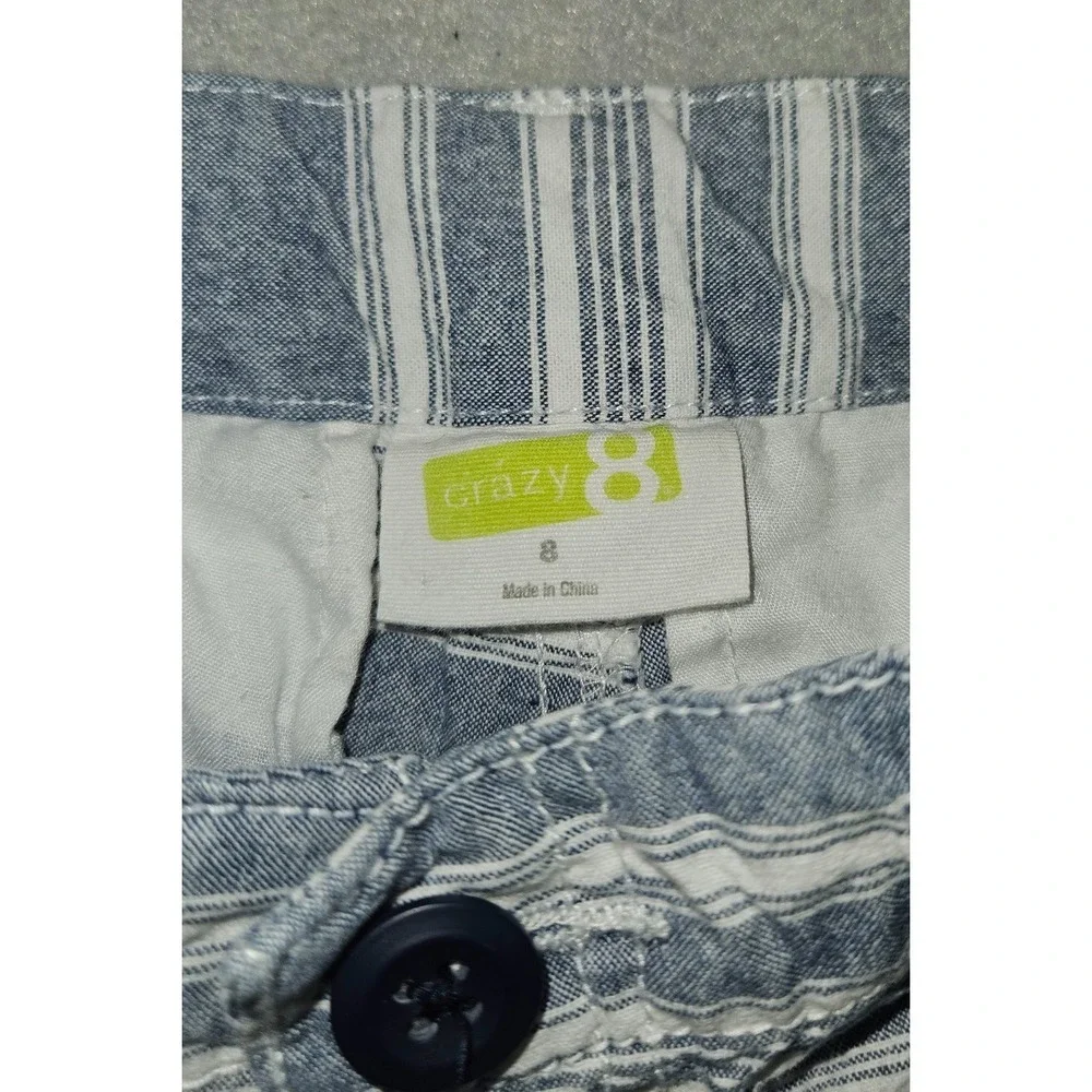 Crazy 8 Boys Size 8 Striped Shorts Blue White Cotton Flat Front Casual Summer